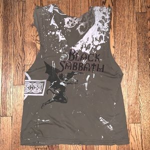 Black Sabbath cut tank Large rare shirt band demon on front & cross distressd